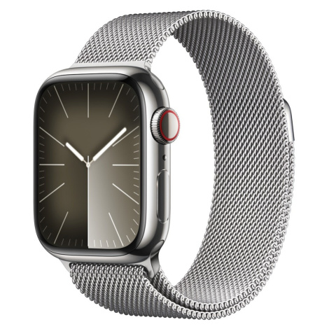 Apple Watch Series 9 Cellular 41mm Stříbrná ocel se stříbrným milánským tahem Stříbrná