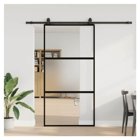 vidaXL Posuvné dveře se sadou kování černé 102,5x205 cm Tvrzené sklo