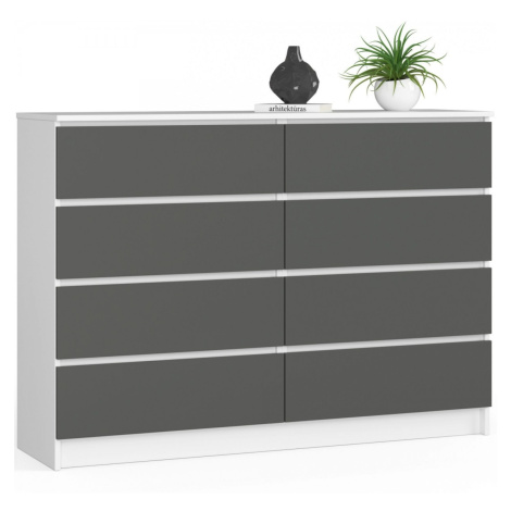 Ak furniture Komoda Kuba 140 cm 8 šuplíků bílá/grafitová