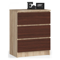 Ak furniture Komoda Kuba 60 cm - 3 šuplíky dub sonoma/wenge