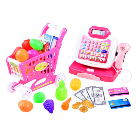 mamido  Dětská pokladna a nákupní vozík růžový