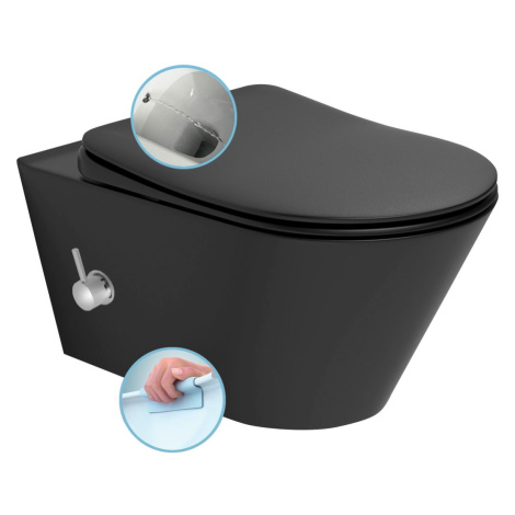 AVVA závěsná WC mísa Rimless, integrovaná baterie a bidet. sprška, 35,5x53 cm, černá mat 100315-