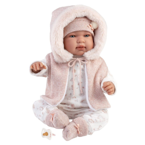 Llorens 84486 NEW BORN realistická panenka miminko se zvuky a měkkým látkovým tělem 44 cm