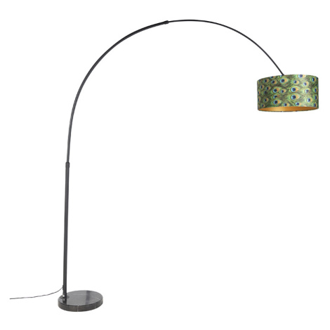 Oblouková lampa s motivem pávů s černým sametovým stínidlem 50 cm - XXL QAZQA