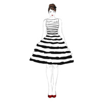 Ilustrace Striped dress fashion illustration, Blursbyai, 30 × 40 cm