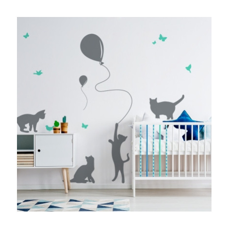 Yokodesign Nástěnná samolepka - stínové obrázky - kočky s balónky barva kočky: šedá, barva doplň