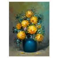 Ilustrace Chrysanthemum Bouquet in Blue Vase Oil Painting, Dan Totilca, 30 × 40 cm