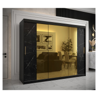 Šatní skříň Abi Golden T2 Barva korpusu: Černá, Rozměry: 250 cm, Dveře: Černý Marmur + zlaté zrc