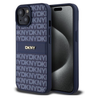 DKNY PU Leather Repeat Pattern Tonal Stripe kryt iPhone 15 modrý