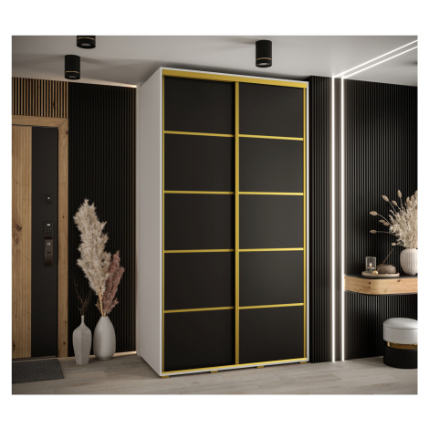 Šatní skříň YVONA 4 - 140/60 cm, bílá / černá / zlatá