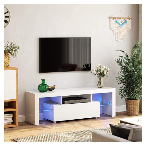 TV stolek bílý barevné LED podsvícení 140 x 45 x 35 cm VASAGLE