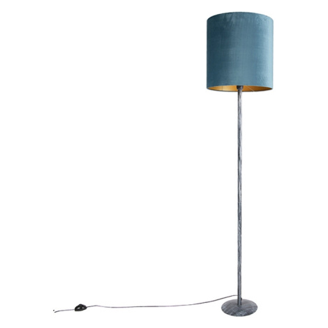 Stojací lampa starožitný šedý sametový odstín modrý 40 cm - Simplo QAZQA