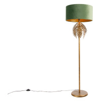 Vintage zlatá stojací lampa s odstínem zeleného sametu - Botanica