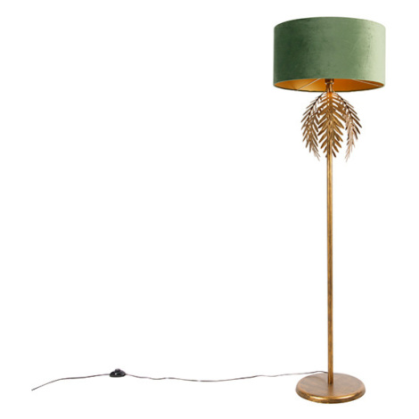 Vintage zlatá stojací lampa s odstínem zeleného sametu - Botanica QAZQA