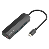 Vention 5-in-1 USB-C to 3x USB 3.0 / Micro-B / External Stereo Sound Adapter 0.15M Black ABS Typ