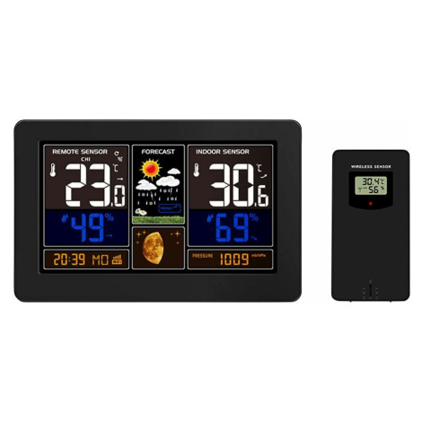 Solight meteostanice, extra velký barevný LCD, teplota, vlhkost, tlak, RCC, USB nabíjení, černá 