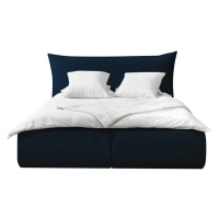 Tmavě modrá čalouněná dvoulůžková postel s úložným prostorem s roštem 160x200 cm Jade – Bobochic