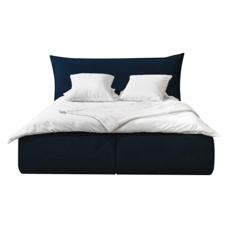 Tmavě modrá čalouněná dvoulůžková postel s úložným prostorem s roštem 160x200 cm Jade – Bobochic Bobochic Paris