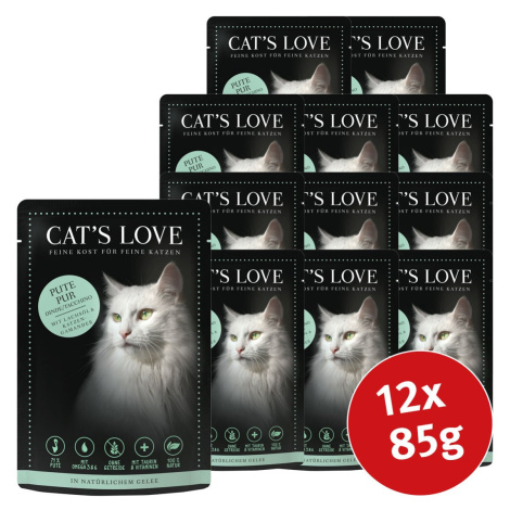 Cat's Love s čistým krůtím masem, lososovým olejem a rozrazilem rozekvítkem 12 × 85 g