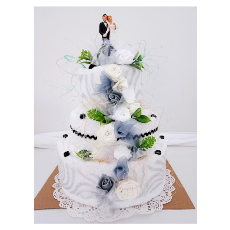 VER Textilní dort třípatrový bílo/šedé růžičky