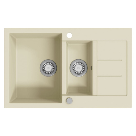 vidaXL Žulový kuchyňský dřez dvojitý béžový