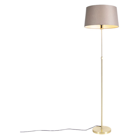 Stojací lampa zlatá/mosazná s lněným stínítkem taupe 45 cm - Parte QAZQA