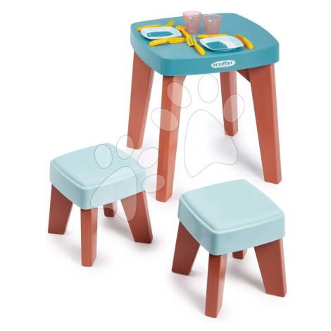 Stůl se dvěma židlemi Dinning Table Vert Azur Écoiffier s jídelní soupravou 13 doplňků od 18 měs Ecoiffier
