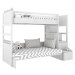 BAMI Bílá patrová postel se dvěma lůžky SIMONE s úložnými schody a policí 90x200 cm, 120x200 cm 