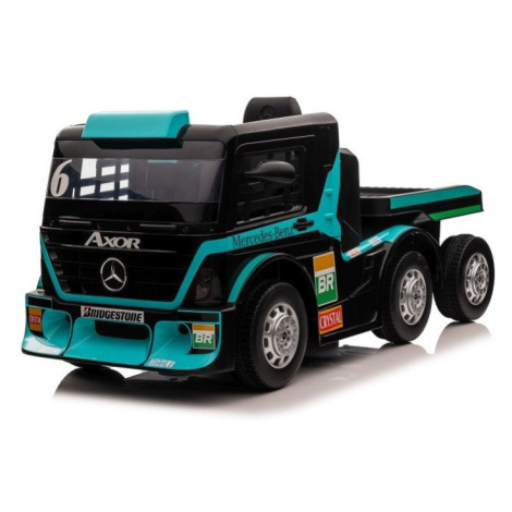 mamido Dětský elektrický kamion Mercedes Axor LCD MP4 s návěsem tyrkysový