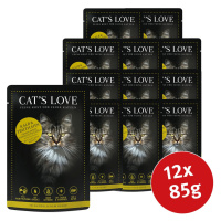 Cat's Love s telecím a krůtím masem, šantou kočičí a lněným olejem 12 × 85 g