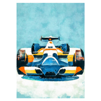 Ilustrace Formula 1 blue yellow, Justyna Jaszke, 30 × 40 cm