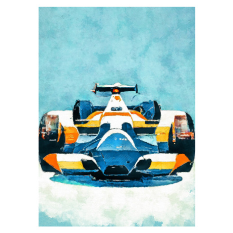 Ilustrace Formula 1 blue yellow, Justyna Jaszke, 30 × 40 cm