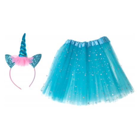 Karnevalový kostým jednorožce čelenka + sukně modrá 3-6 let