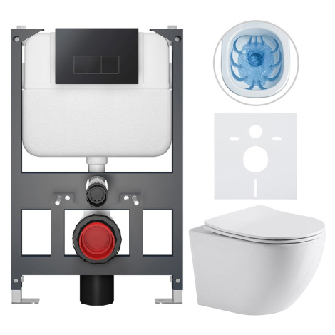 CERANO Kompletní WC set Basic/Cesso bílá lesklá WC tlačítko Modulo/Černá závěsné nízký modul pře