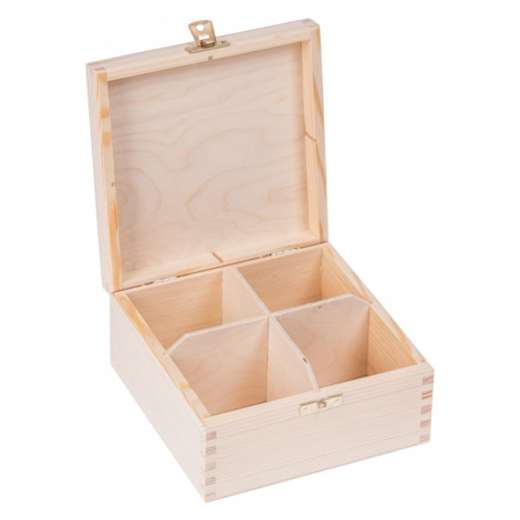 FK Dřevěná krabička na čaj s přihrádkami, se zámkem - 16x16x8 cm , Přírodní