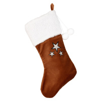 Cotton & Sweets Vánoční punčocha karamelová se stříbrnými hvězdami 42x26cm
