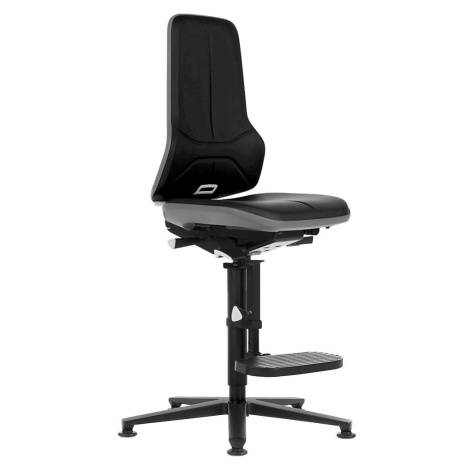 bimos Pracovní otočná židle NEON, patky, stupínek pro nohy, permanentní kontakt, koženka, šedý f