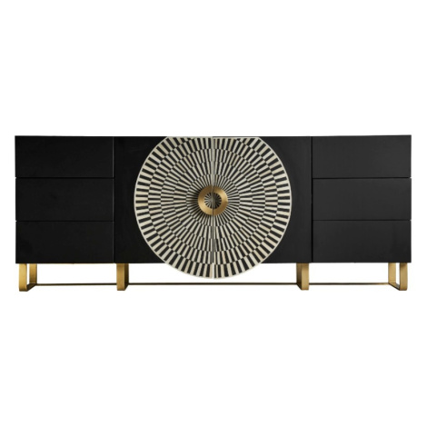 Estila Art-deco exkluzivní příborník Caderina černé barvy se zlatými prvky ze dřeva a kovu 200cm