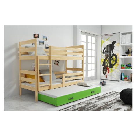 BMS Dětská patrová postel s přistýlkou Eryk 3 | borovice Barva: Borovice / zelená, Rozměr: 200 x