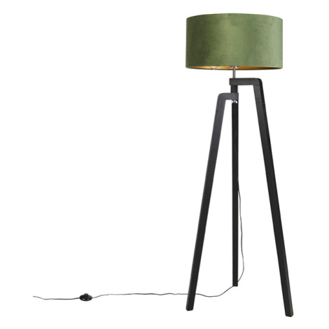 Stojací lampa stativ černá se zeleným odstínem a zlatem 50 cm - Puros QAZQA