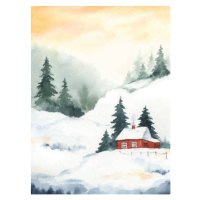Ilustrace Watercolor vector Christmas card with winter, ElenaMedvedeva, (30 x 40 cm)