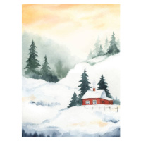 Ilustrace Watercolor vector Christmas card with winter, ElenaMedvedeva, 30 × 40 cm