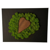 Obrázek s dřevěným srdcem a mechem 20 x 30 cm