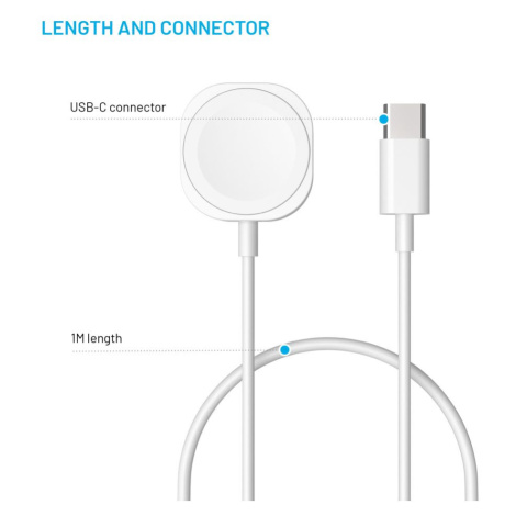 Nabíjecí USB-C kabel FIXED pro Apple Watch, bílá