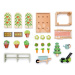 Dřevěný skleník Greenhouse and Garden Set Tender Leaf Toys s otevírací střechou a 9 druhů zeleni