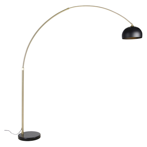 Moderní oblouková lampa mosaz s mramorovou základnou a černým odstínem 32,5 cm - XXL QAZQA