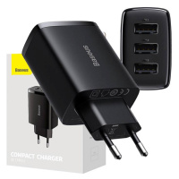 Kompaktní rychlonabíječka Baseus, 3x USB, 17 W (černá)