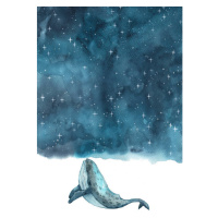 Ilustrace Whale swimming on star ocean watercolor., ToBeeLife, 30 × 40 cm