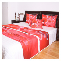 Přehoz na postel bílé barvy s motivem červených orchidejí Šířka: 220 cm | Délka: 240 cm