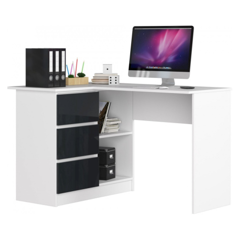 Ak furniture Rohový psací stůl B16 124 cm bílý/grafitový lesk levý